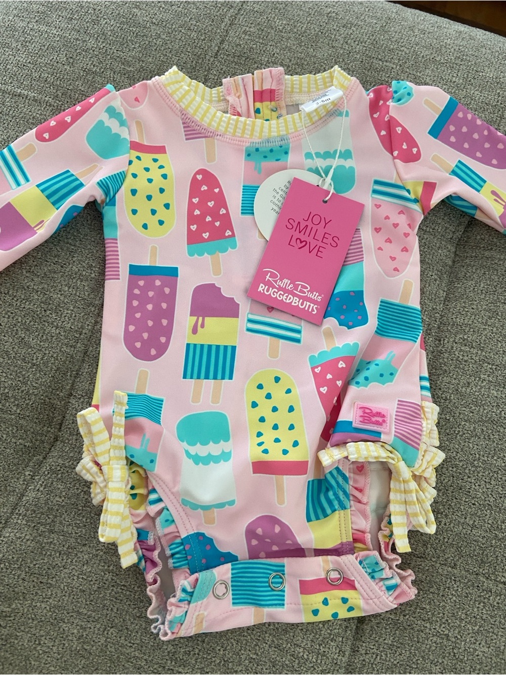 RuffleButts Pink Popsicle Print Long-Sleeve One-Piece Swimsuit